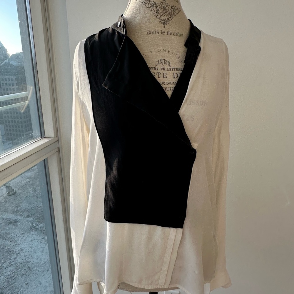 BCBG Black and White Women's Silk Top